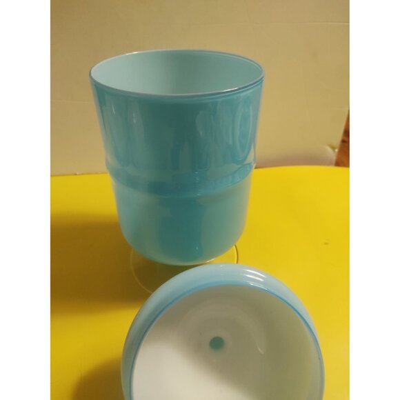 10" Gunnar Ander Design  Encased Blue/Turquoise Opaline Art Glass Jar Lidded - Picture 6 of 16